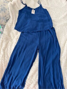 NWT Zenana Royal Blue Cami & Wide Leg Pants Lounge Set Medium